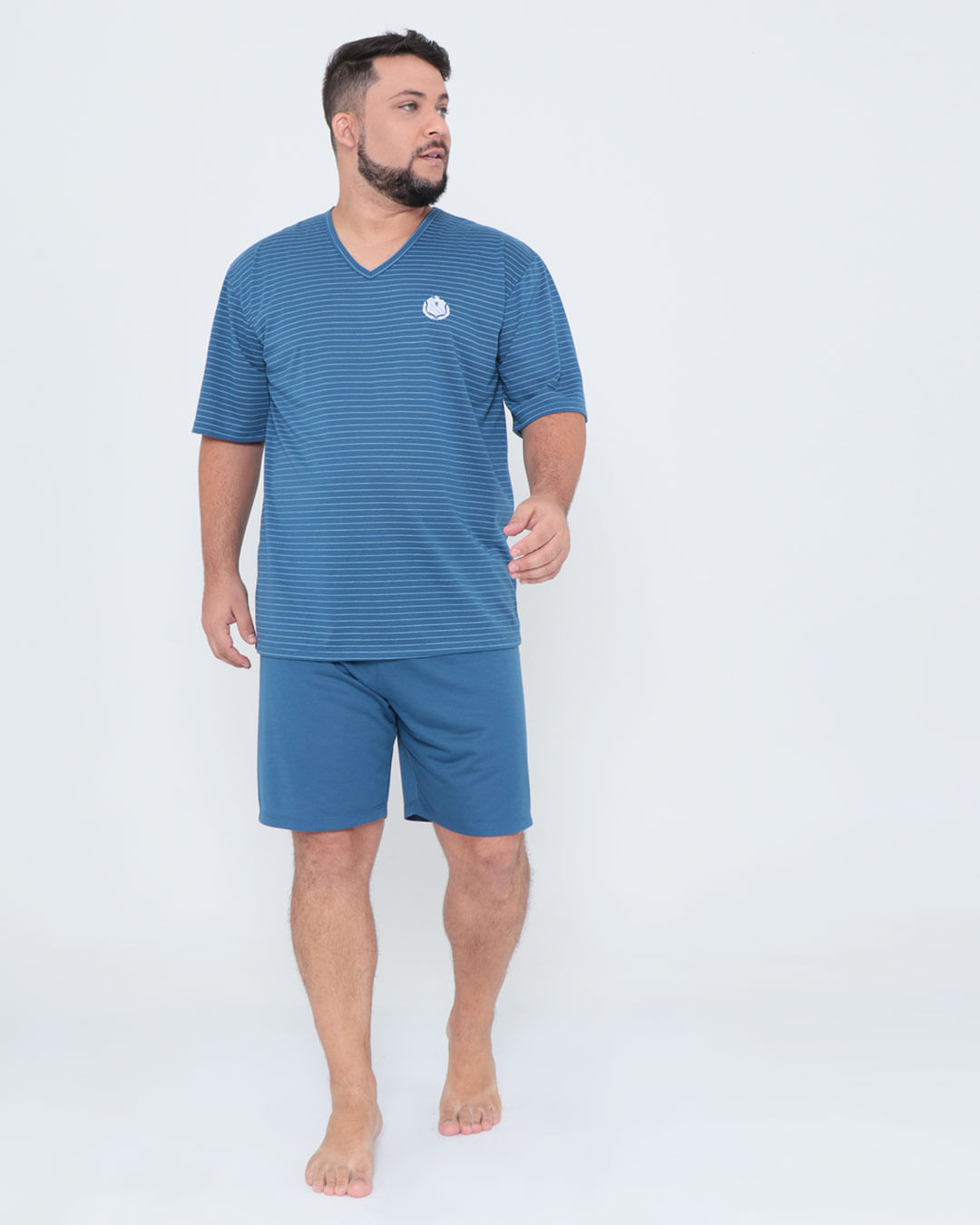 Pijama Masculino Plus Size Listrado Azul