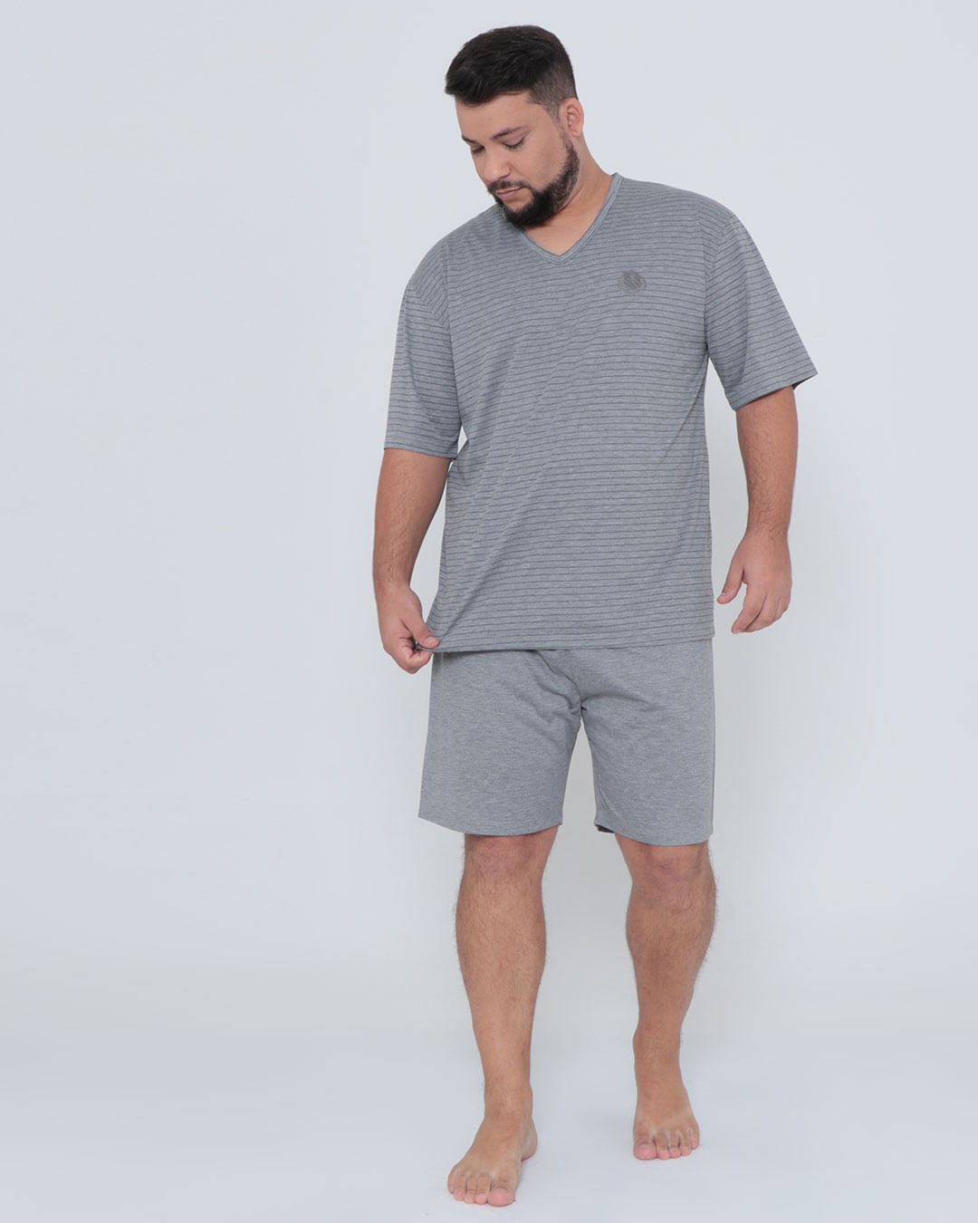 Pijama Masculino Plus Size Listrado Cinza