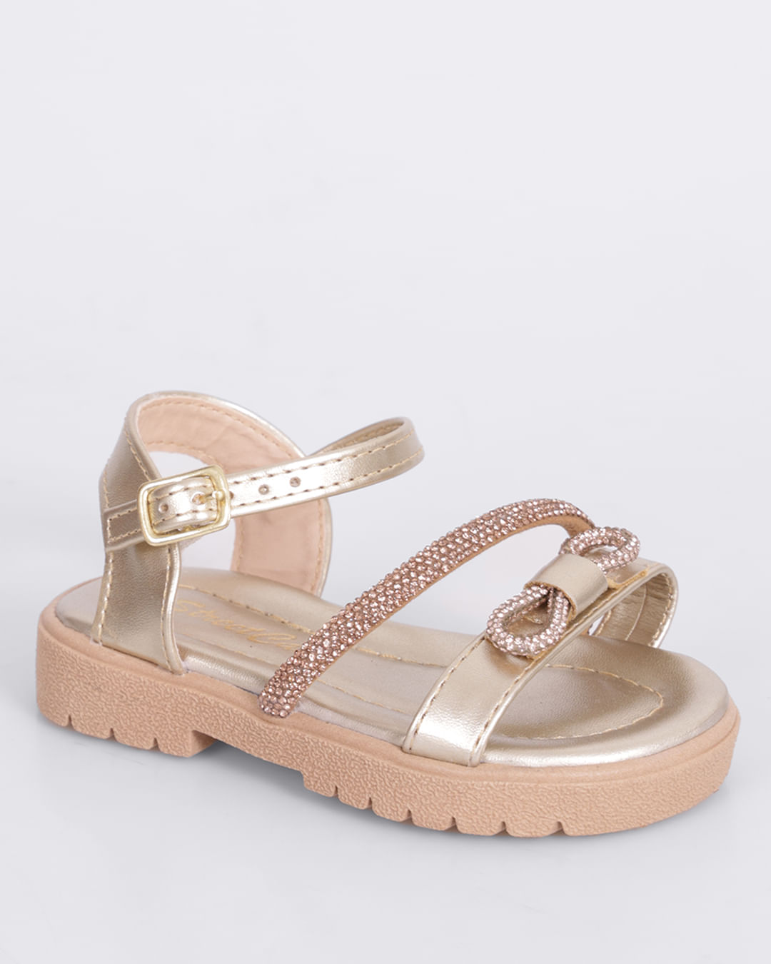Sandália Bebê Tratorada com Strass Dourada