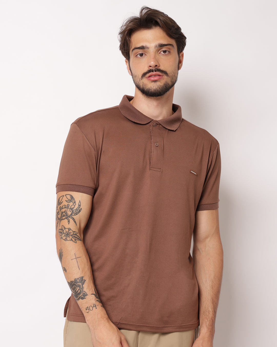 Camisa Polo Masculina Gangster Manga Curta Marrom