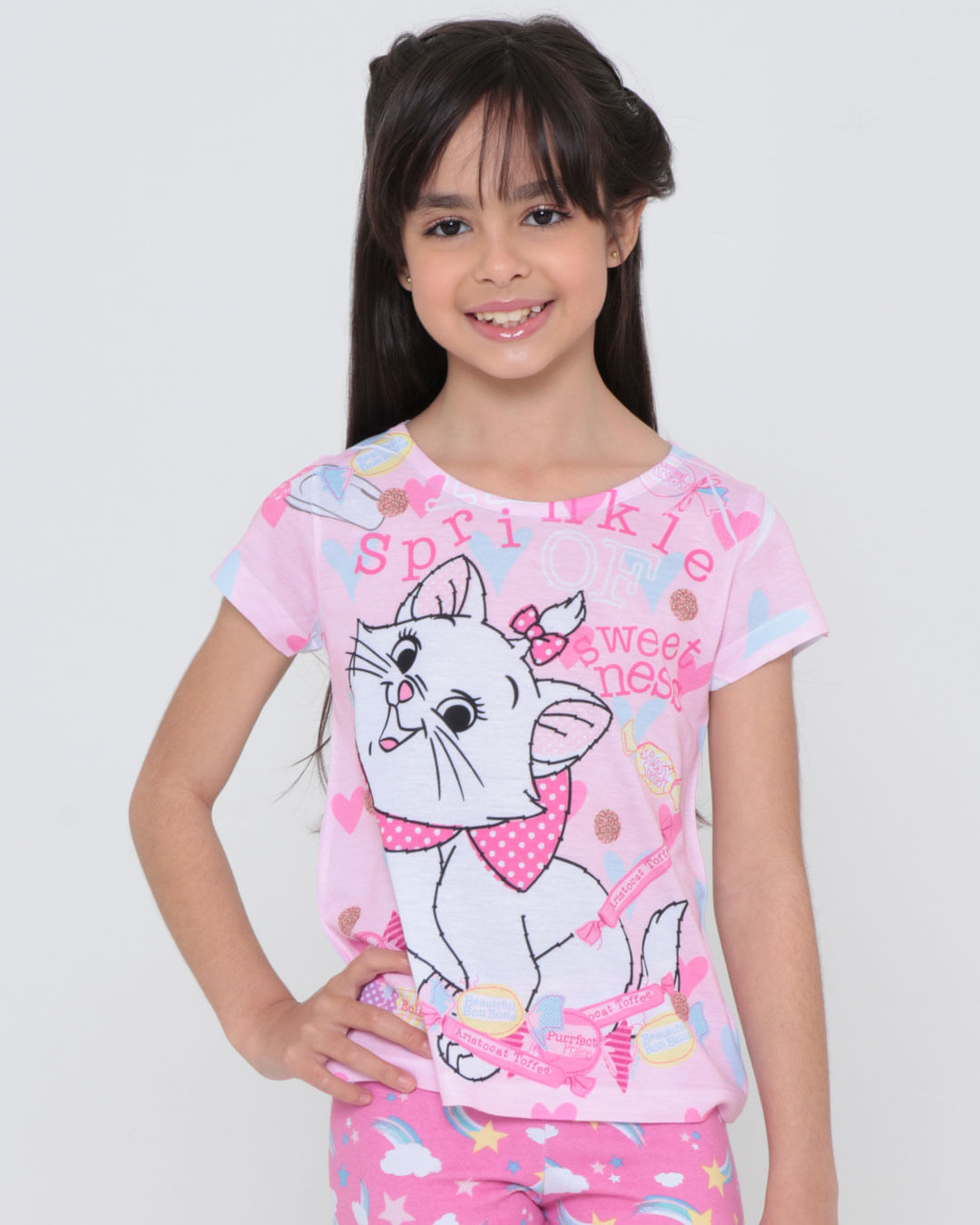 Blusa Infantil Disney Gata Marie Menina - Rosa Claro