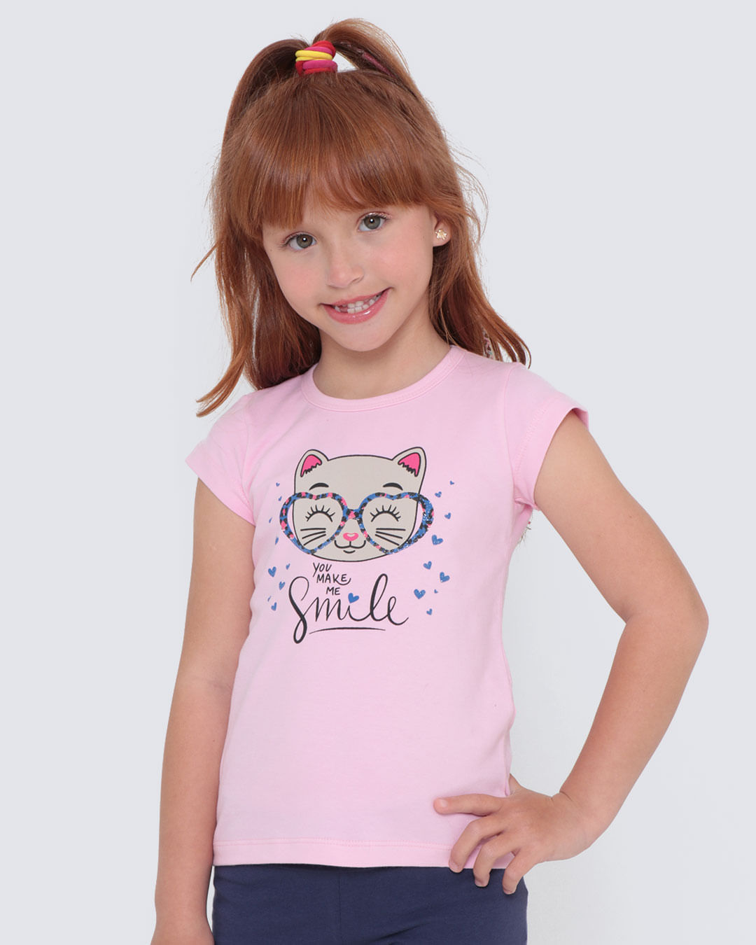 Blusa Infantil Estampa Gatinha Rosa Claro