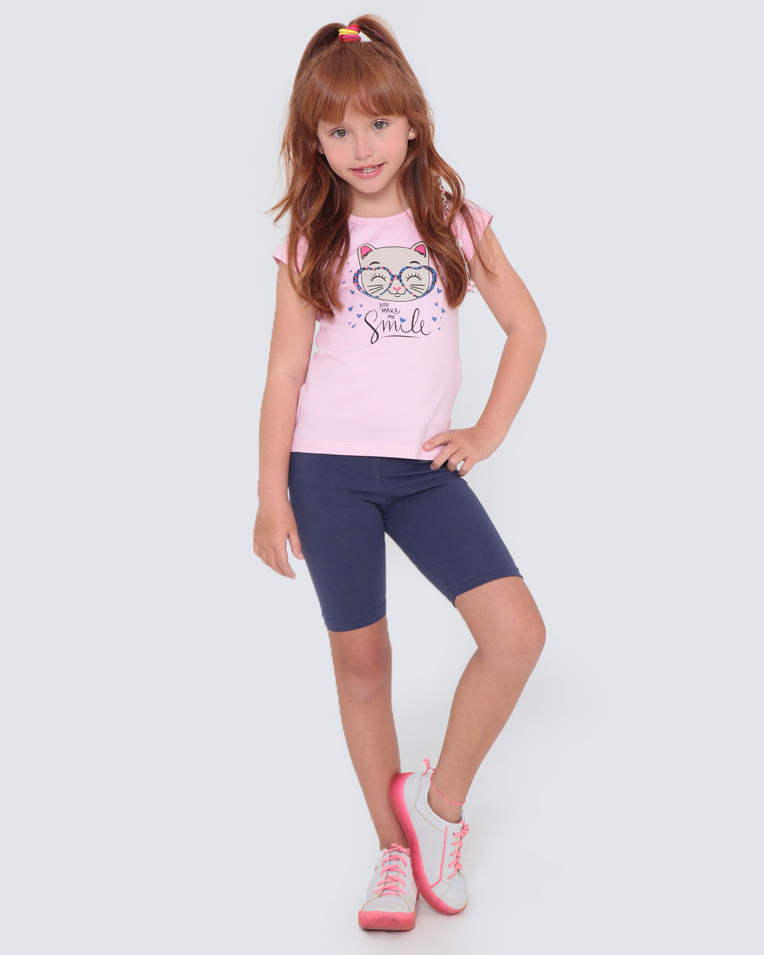 Blusa Infantil Estampa Gatinha Rosa Claro