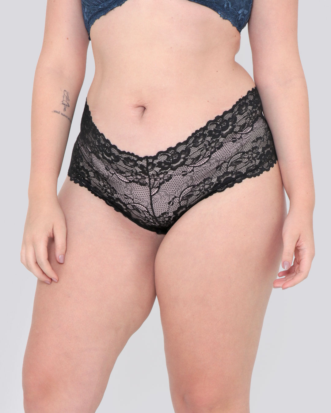 Calcinha Plus Size Caleçon Avulsa Renda Preta