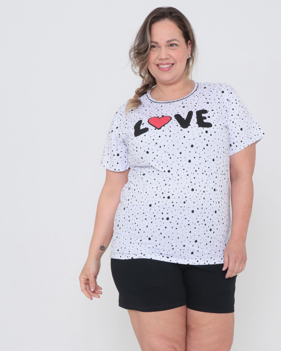 Pijama Feminino Curto Plus Size Estampa Love Branco