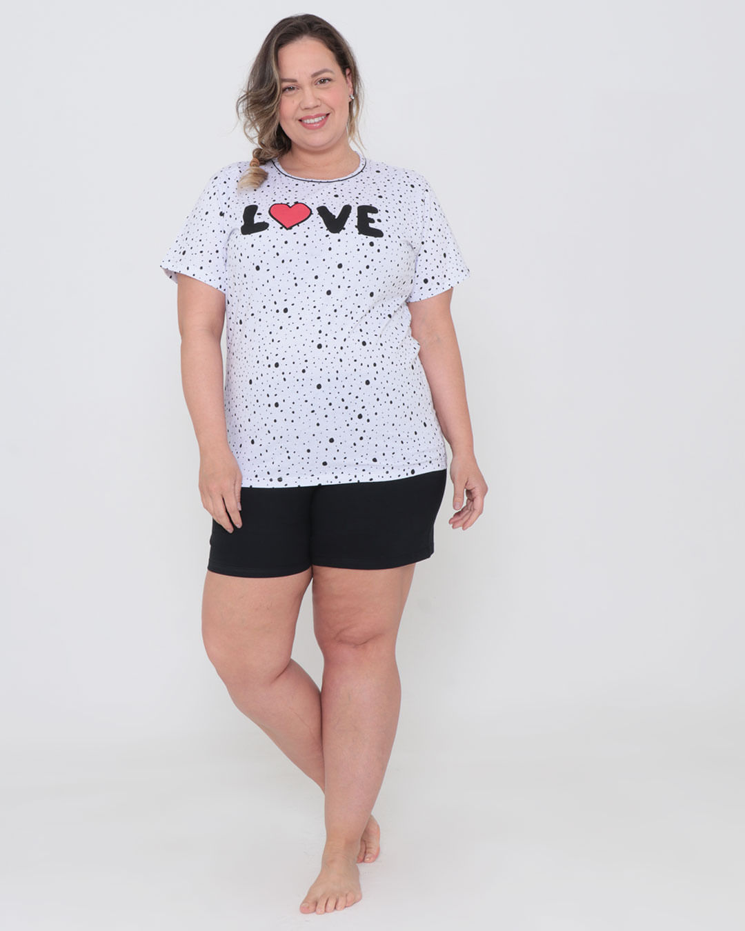 Pijama Feminino Curto Plus Size Estampa Love Branco