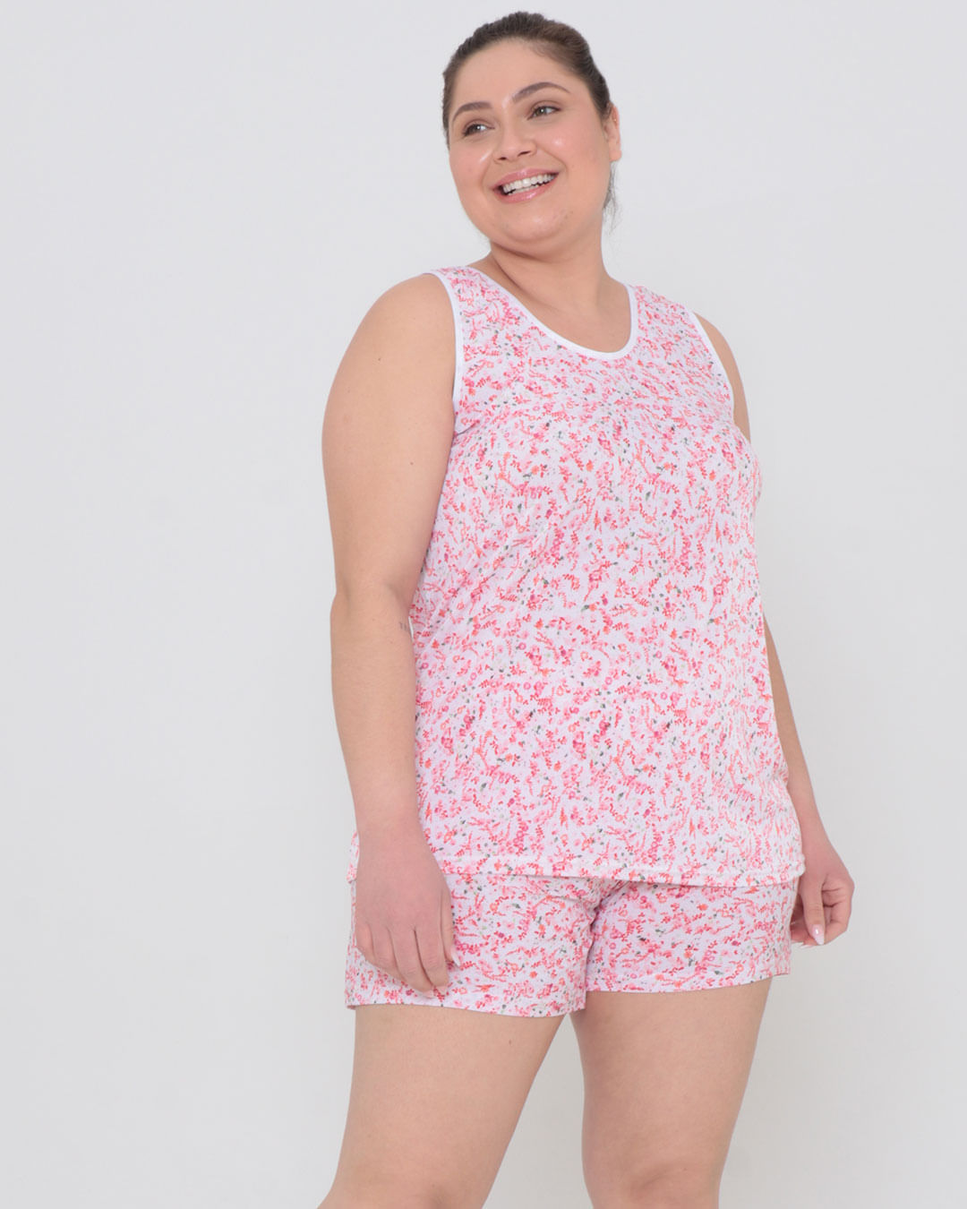 Pijama Plus Size Feminino Estampa Floral Rosa