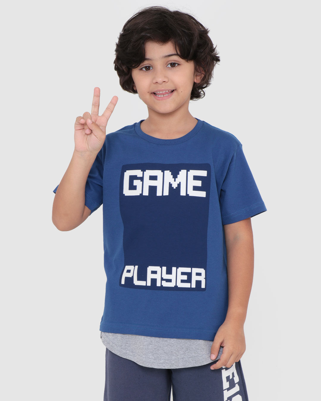 Camiseta Infantil Recorte Barra Game Player Azul