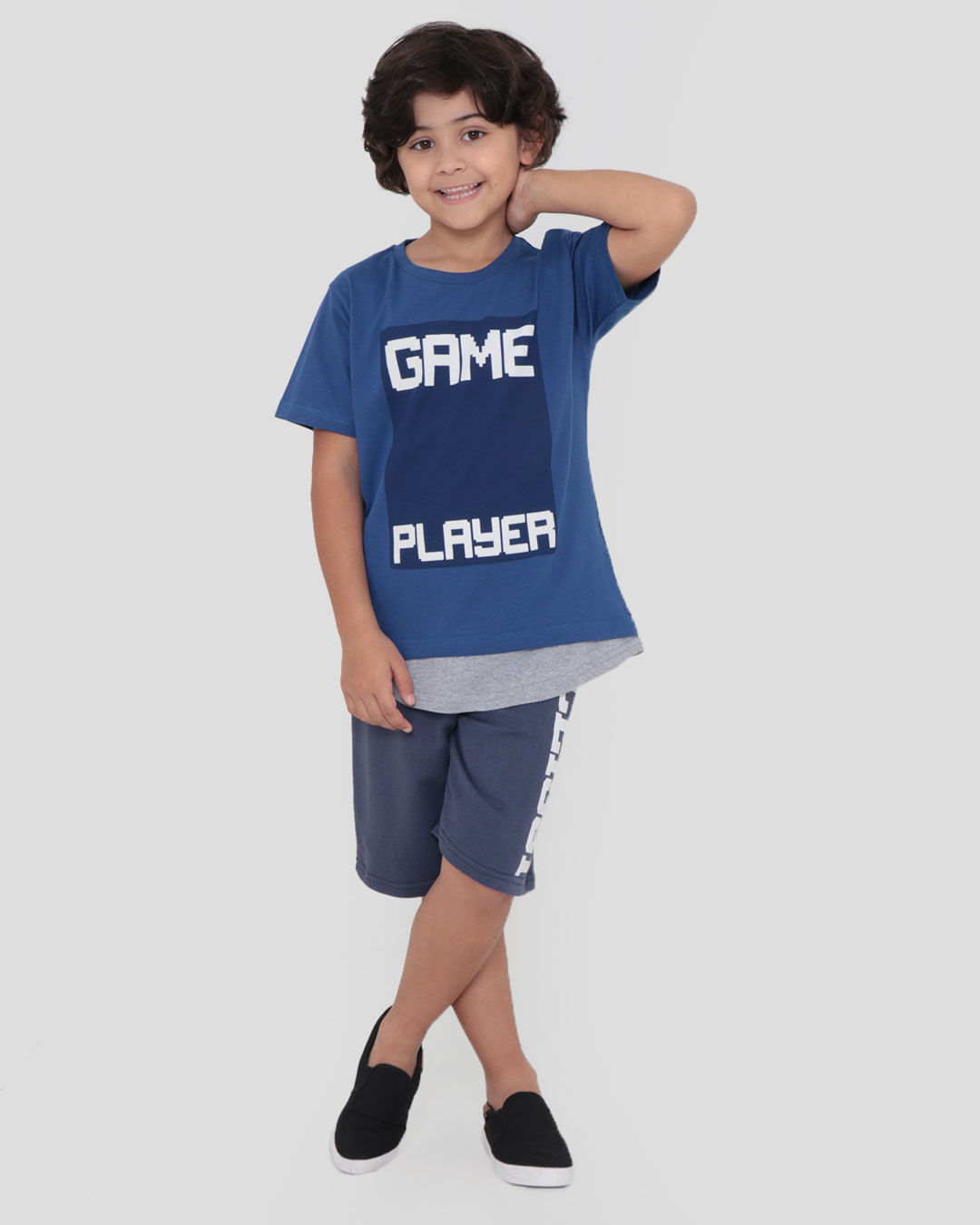 Camiseta Infantil Recorte Barra Game Player Azul