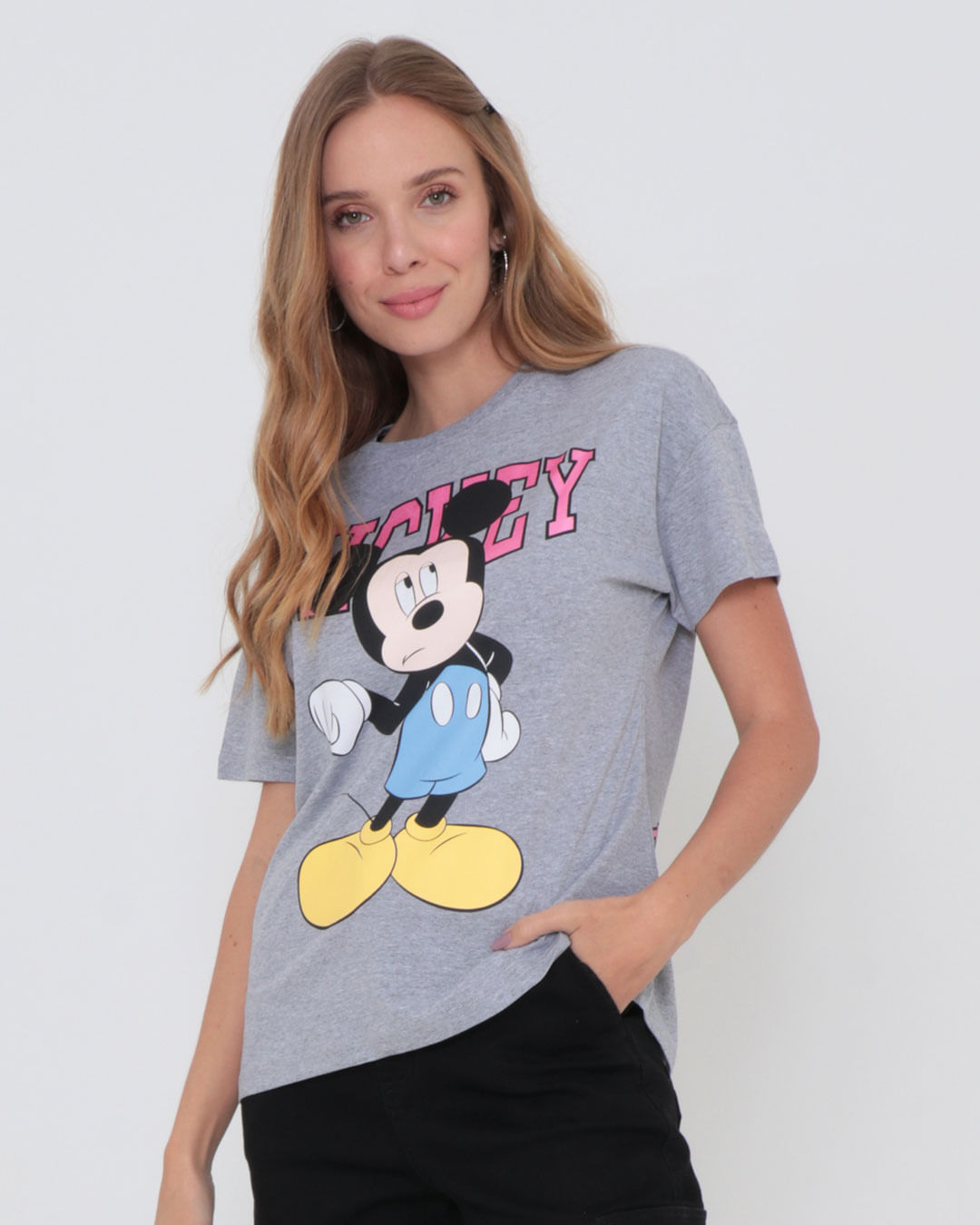 Camiseta Estampa Mickey Mouse Disney Mescla Cinza