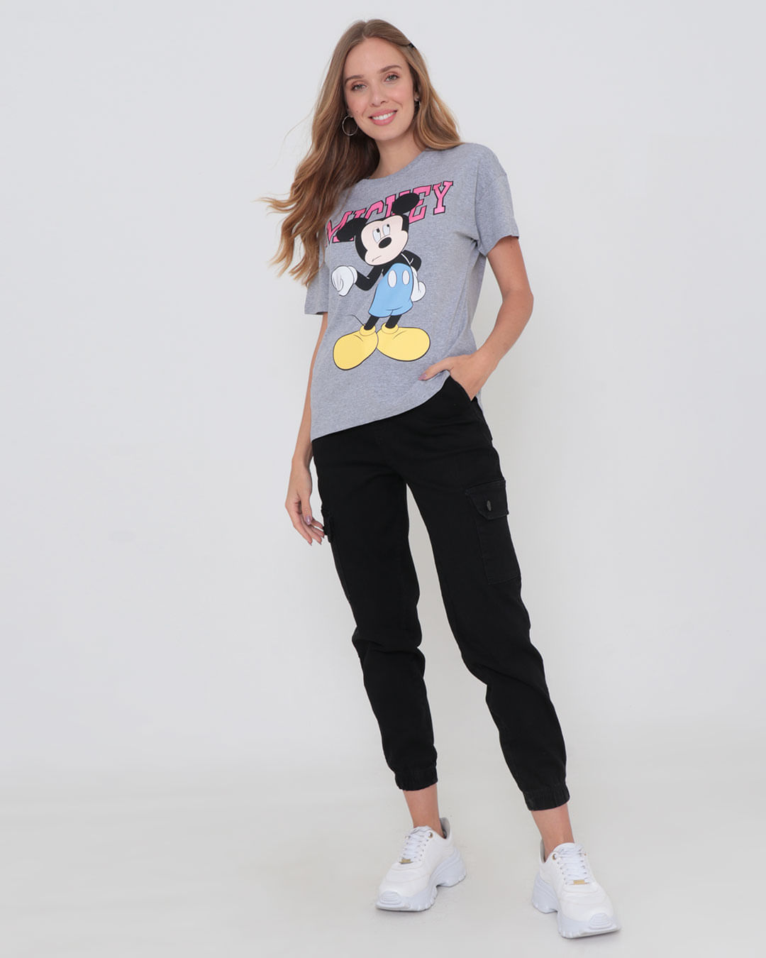 Camiseta Estampa Mickey Mouse Disney Mescla Cinza