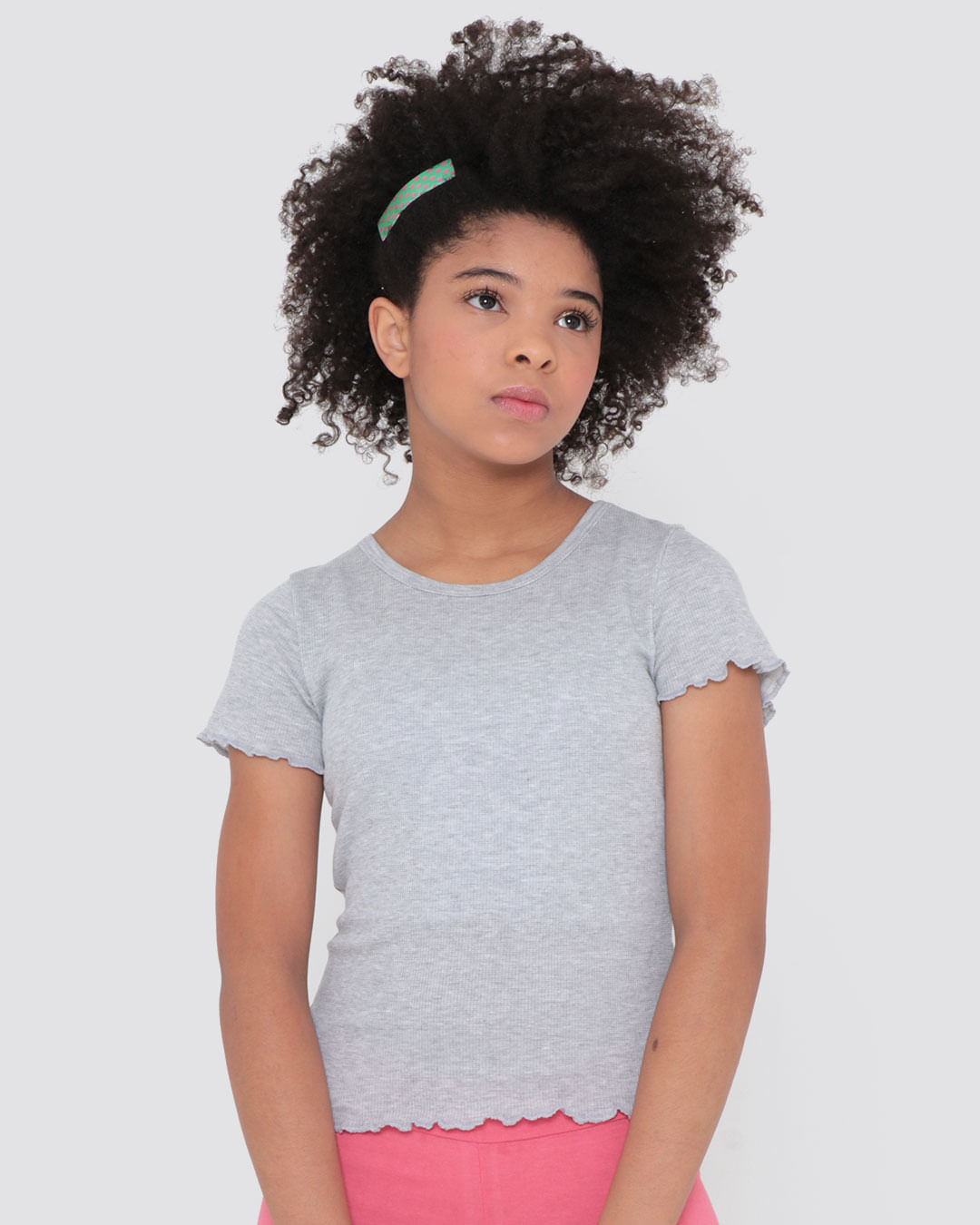 Blusa Juvenil Malha Canelada Cinza Claro