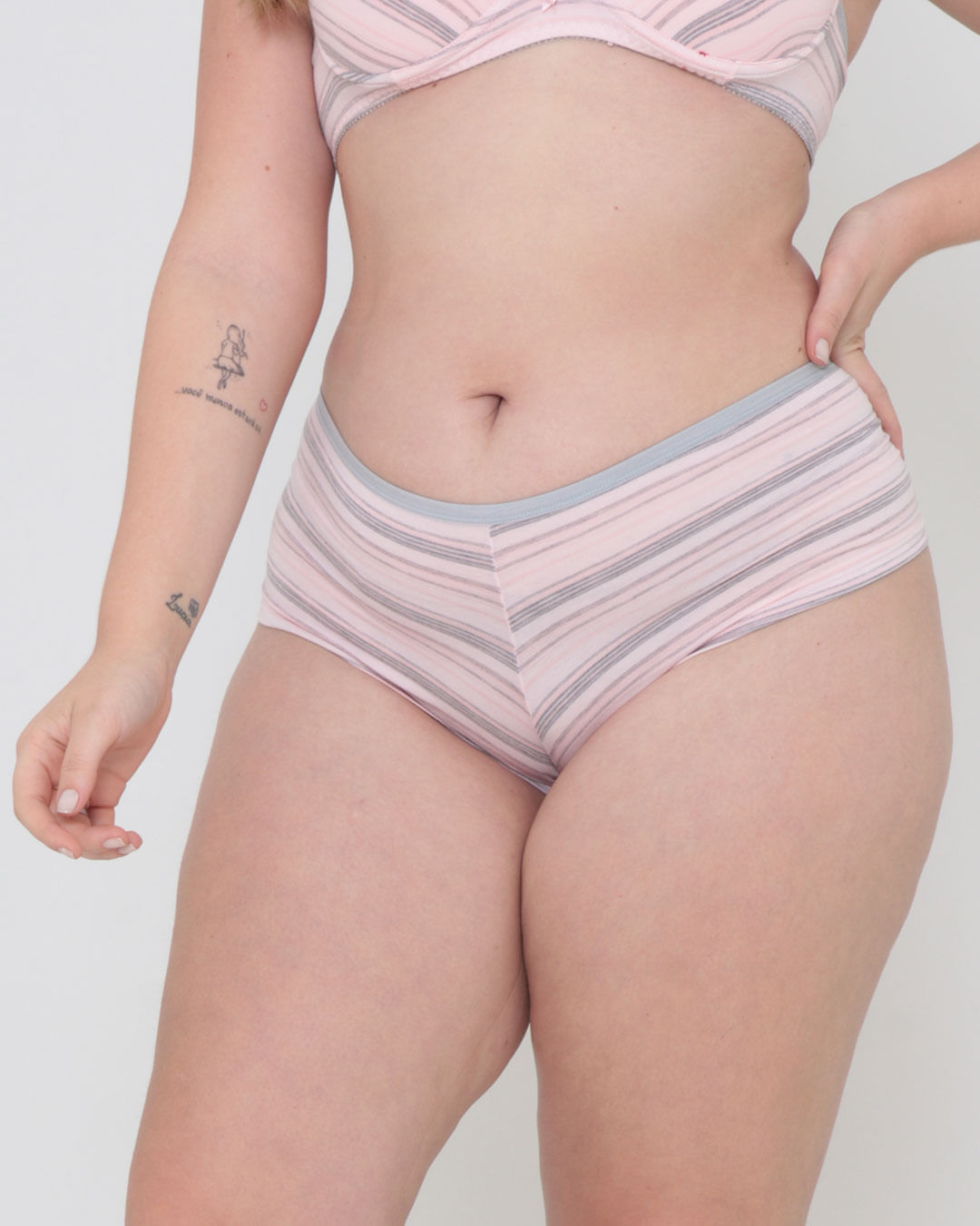 Calcinha Caleçon Plus Size Avulsa Malha Listrada Rosa Claro