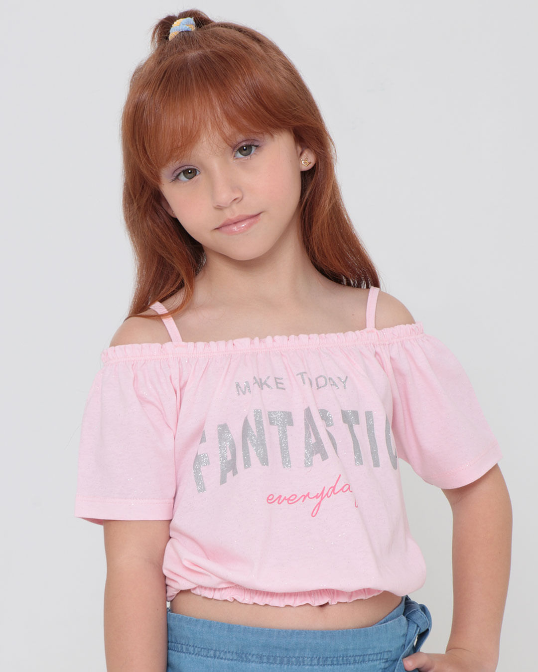 Blusa Infantil Ciganinha Glitter Rosa Claro