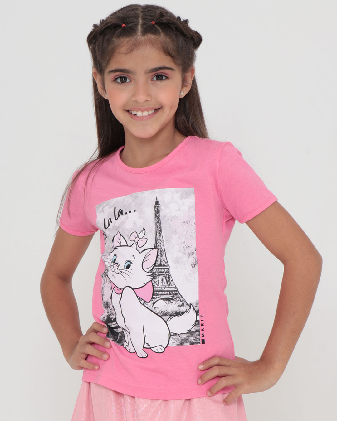 Blusa Infantil Disney Gata Marie Menina - Rosa Claro