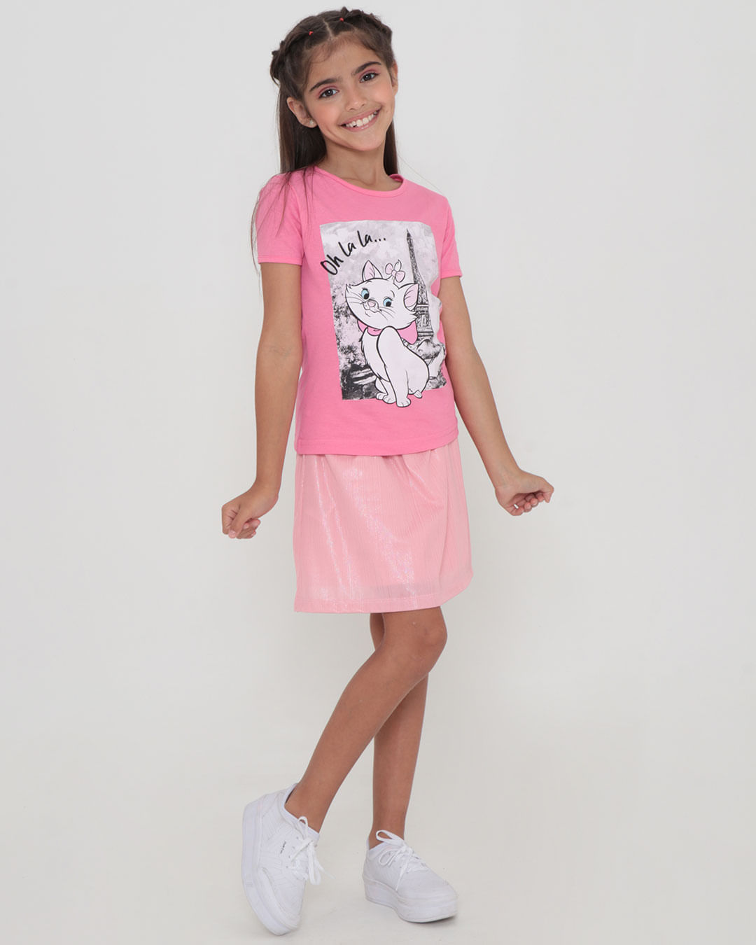 Blusa Infantil Disney Gata Marie Menina - Rosa Claro