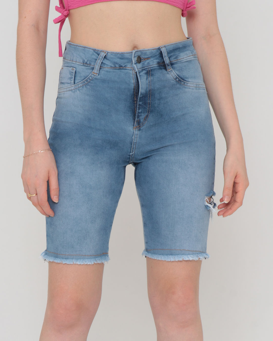 Short Jeans Feminino Curto Com Bolsos Azul