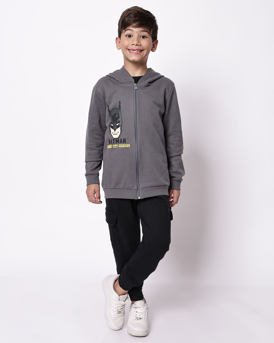Jaqueta Moletom Infantil Algodão com Capuz DC Batman Cinza