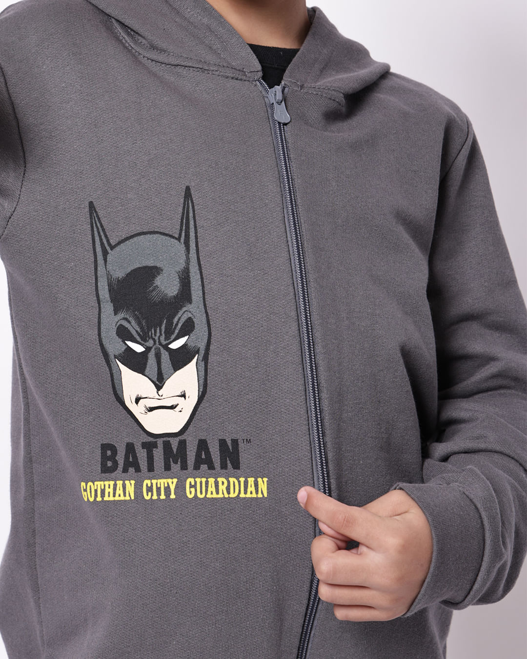 Jaqueta Moletom Infantil Algodão com Capuz DC Batman Cinza