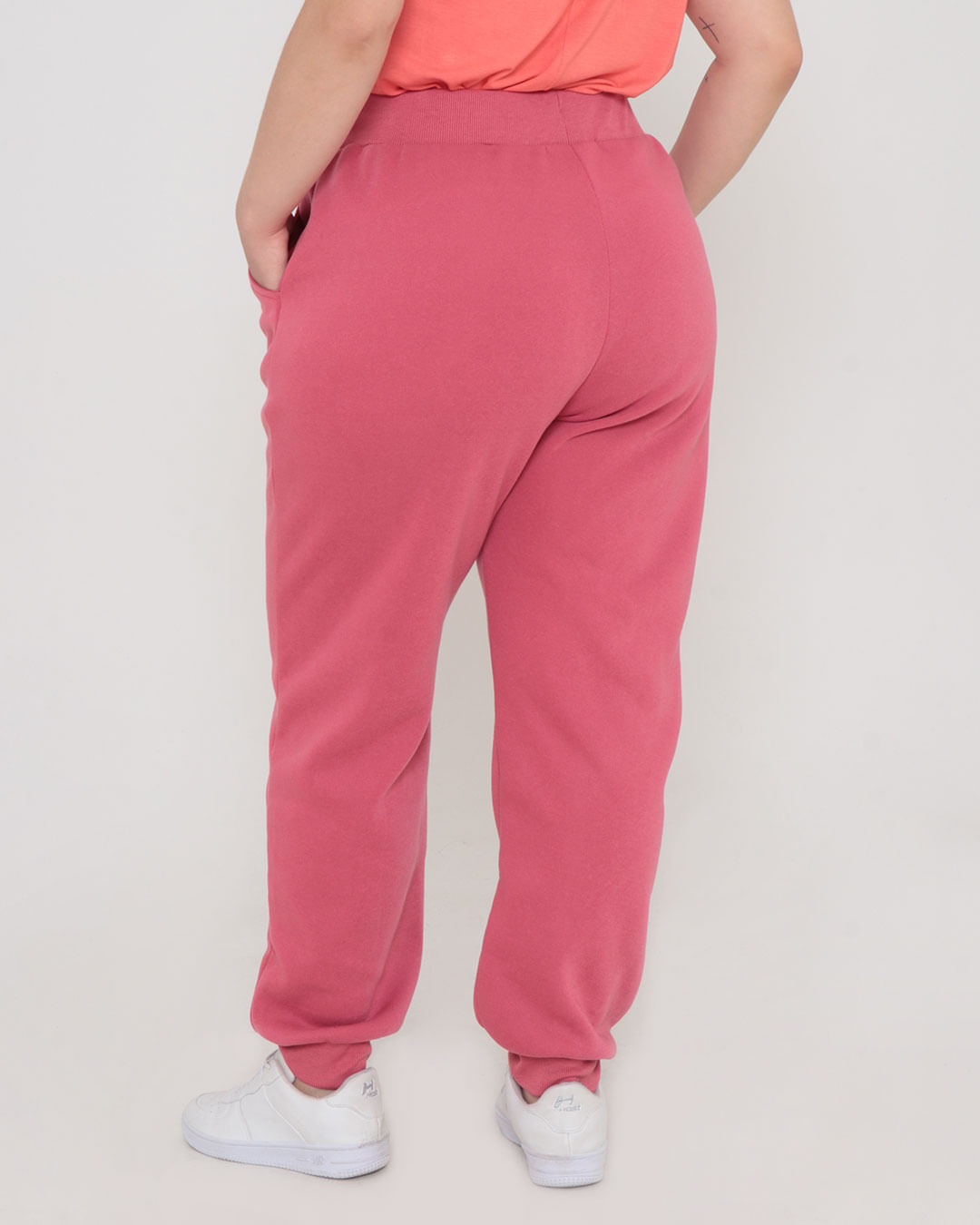 Calça Moletom Feminina Plus Size Jogger Rosa