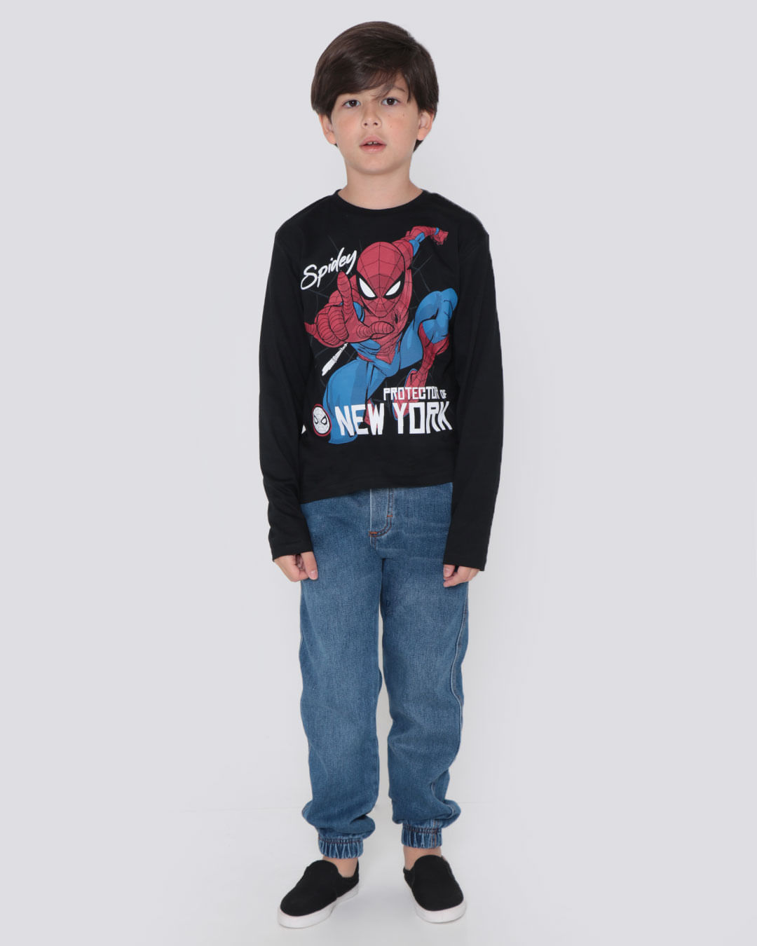 Camiseta Infantil Manga Longa Homem Aranha Marvel Preta