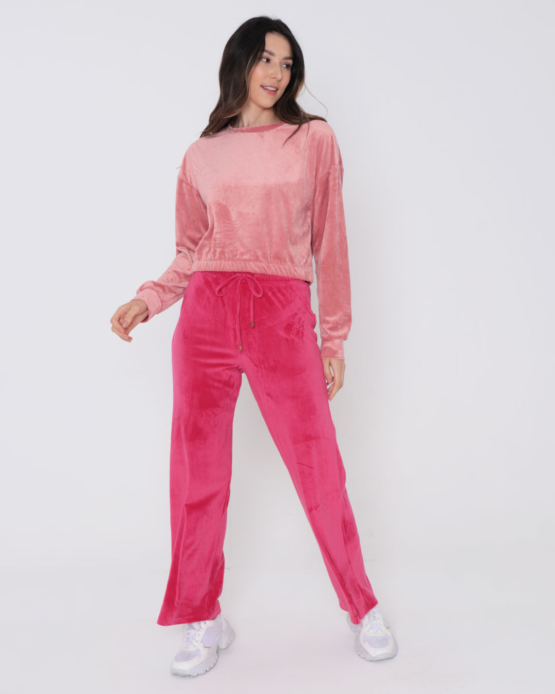 Blusa Feminina Plush Manga Longa Cropped Rosa Clara