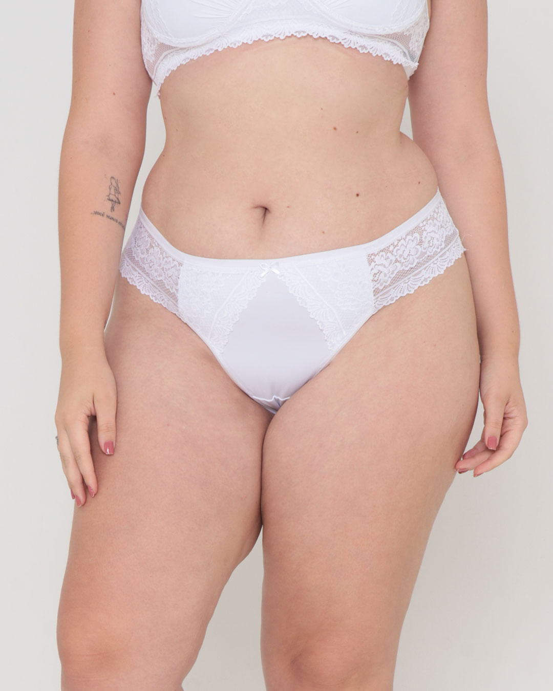 Calcinha Plus Size Fio Duplo Microfibra Renda Branca