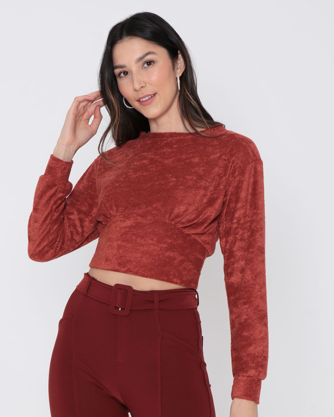 Blusa Feminina Cropped Plush Terracota