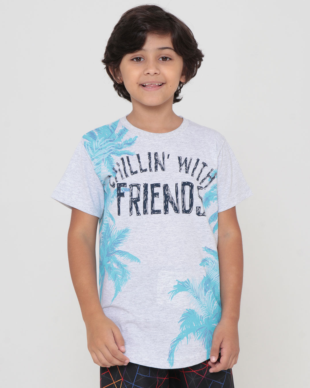Camiseta Infantil Estampa Tropical Cinza