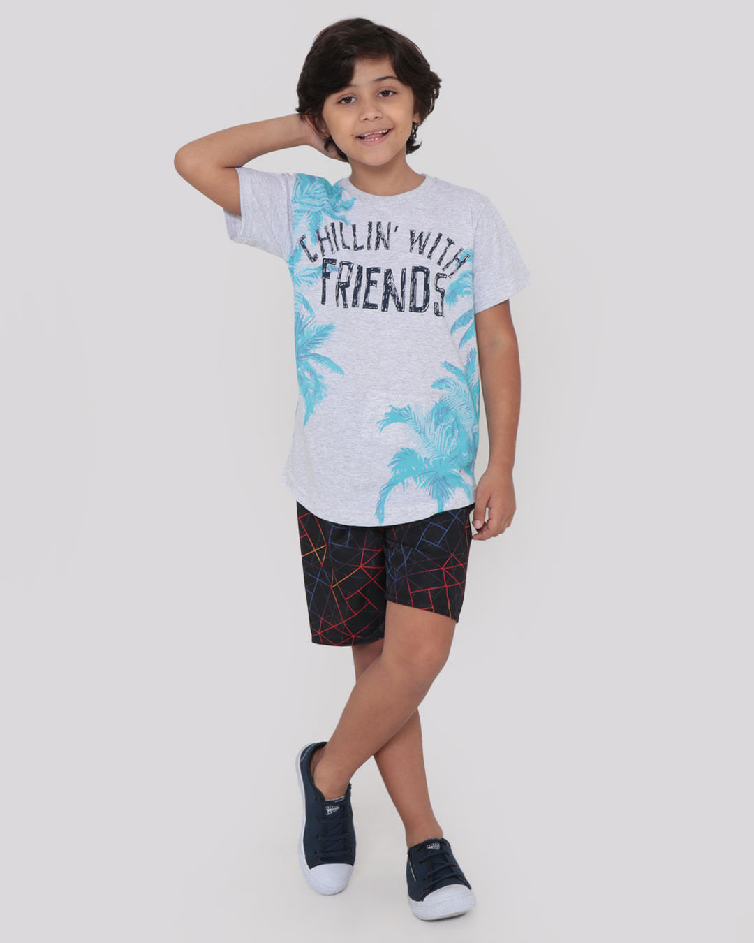 Camiseta Infantil Estampa Tropical Cinza