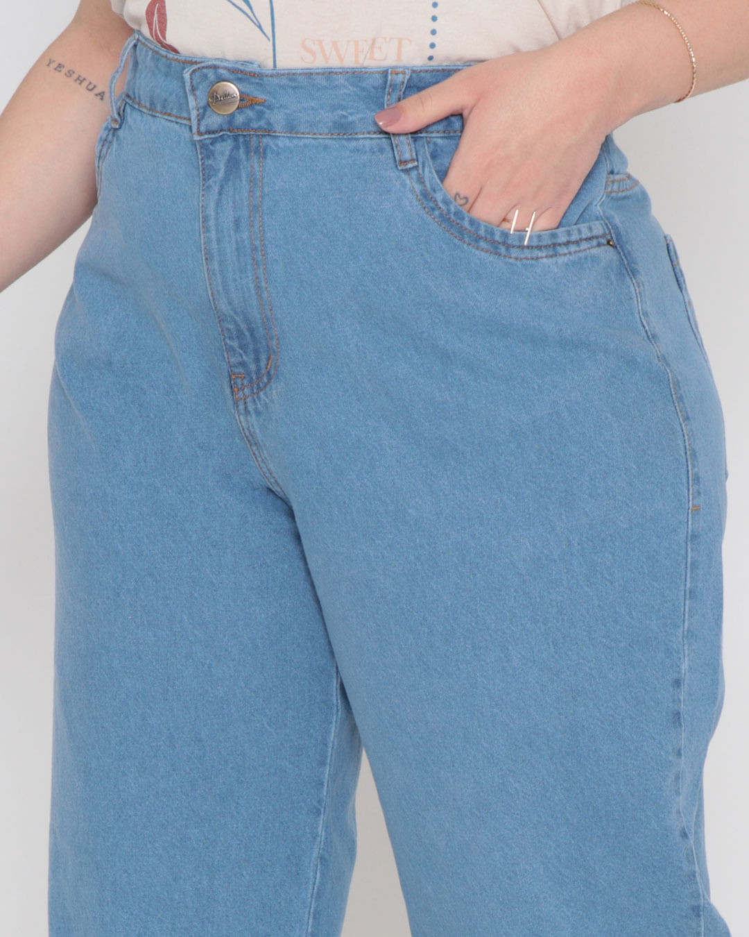 Calça Wide Leg em Jeans Estonado Curve & Plus Size Azul