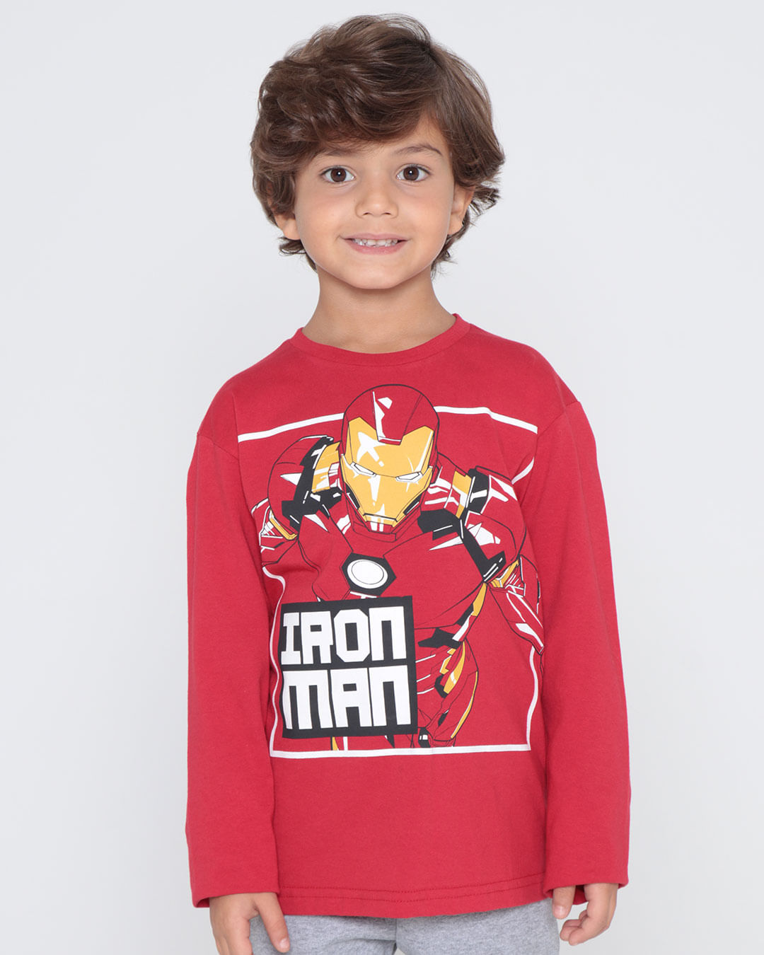 Camiseta Infantil Manga Longa Homem De Ferro Marvel Vermelha