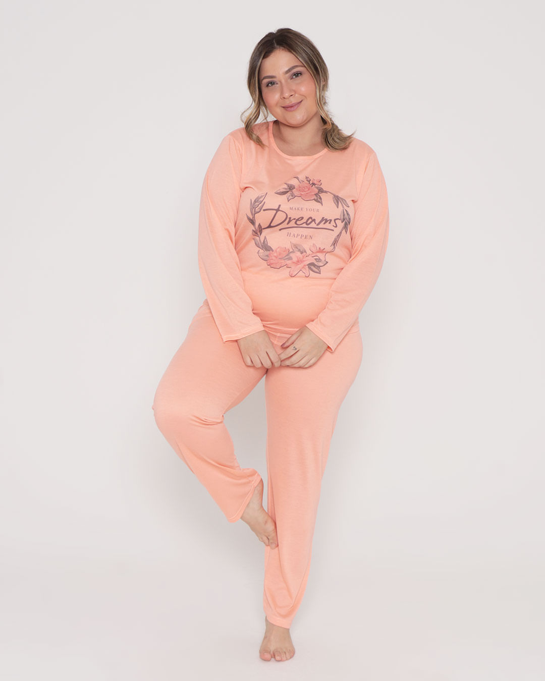 Pijama Feminino Longo Estampa Dreams Laranja