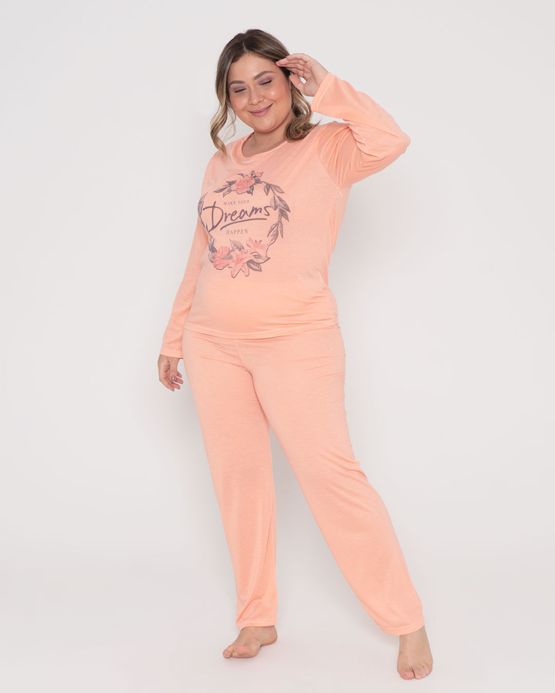 Pijama Feminino Longo Estampa Dreams Laranja