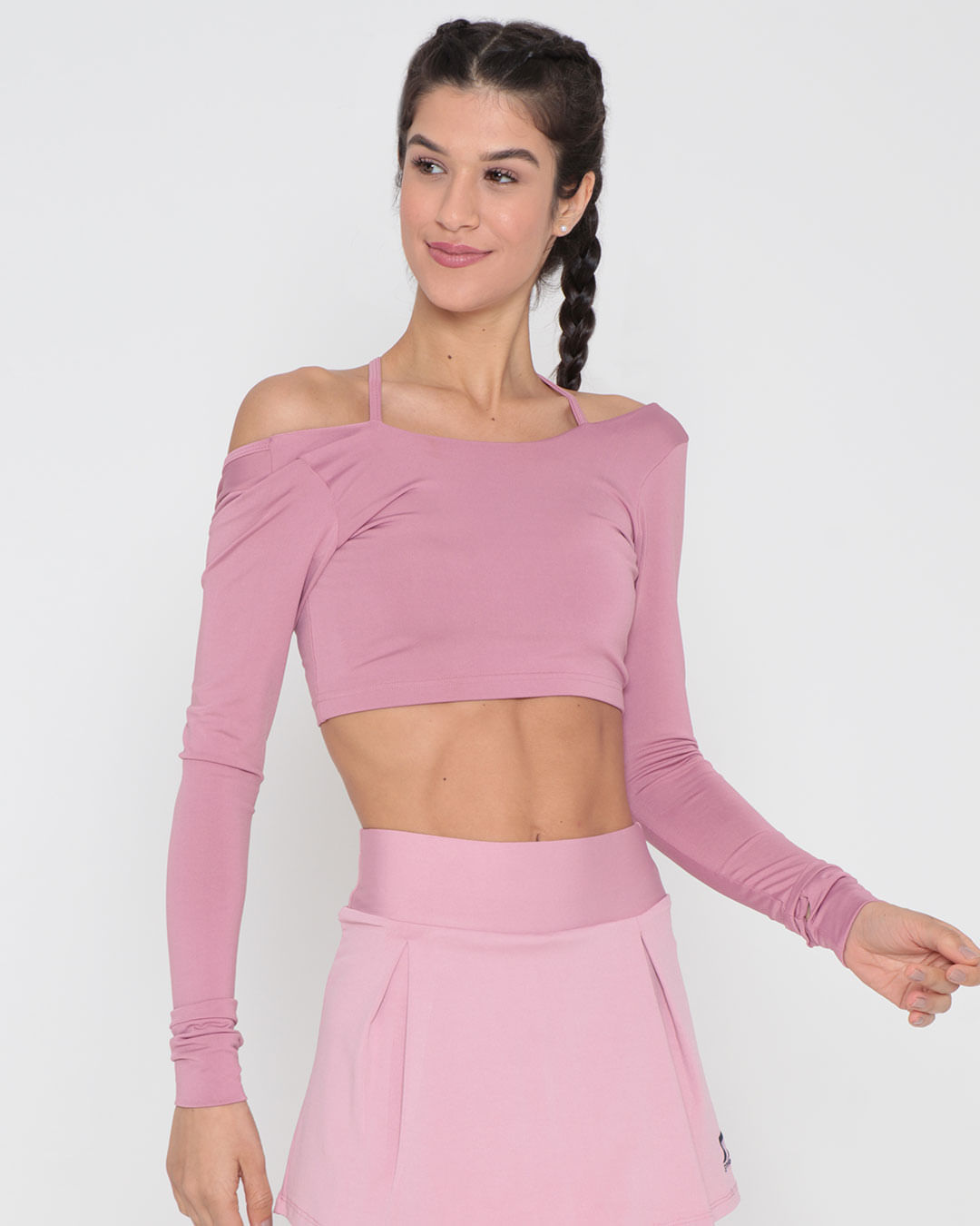 Blusa Feminina Fitness Fitter Suplex Cropped Rosa Claro