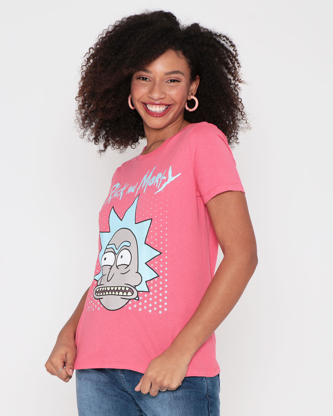 Camiseta Feminina Estampa Rick And Morty Rosa