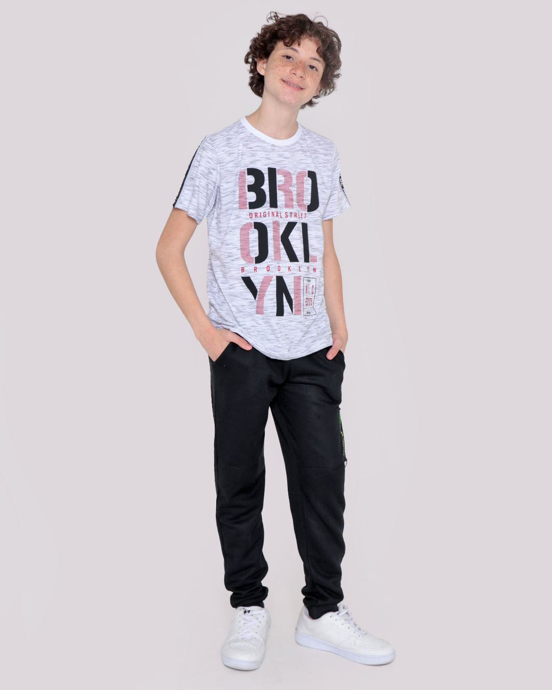Camiseta Juvenil Flamê Estampa Brooklyn Branca