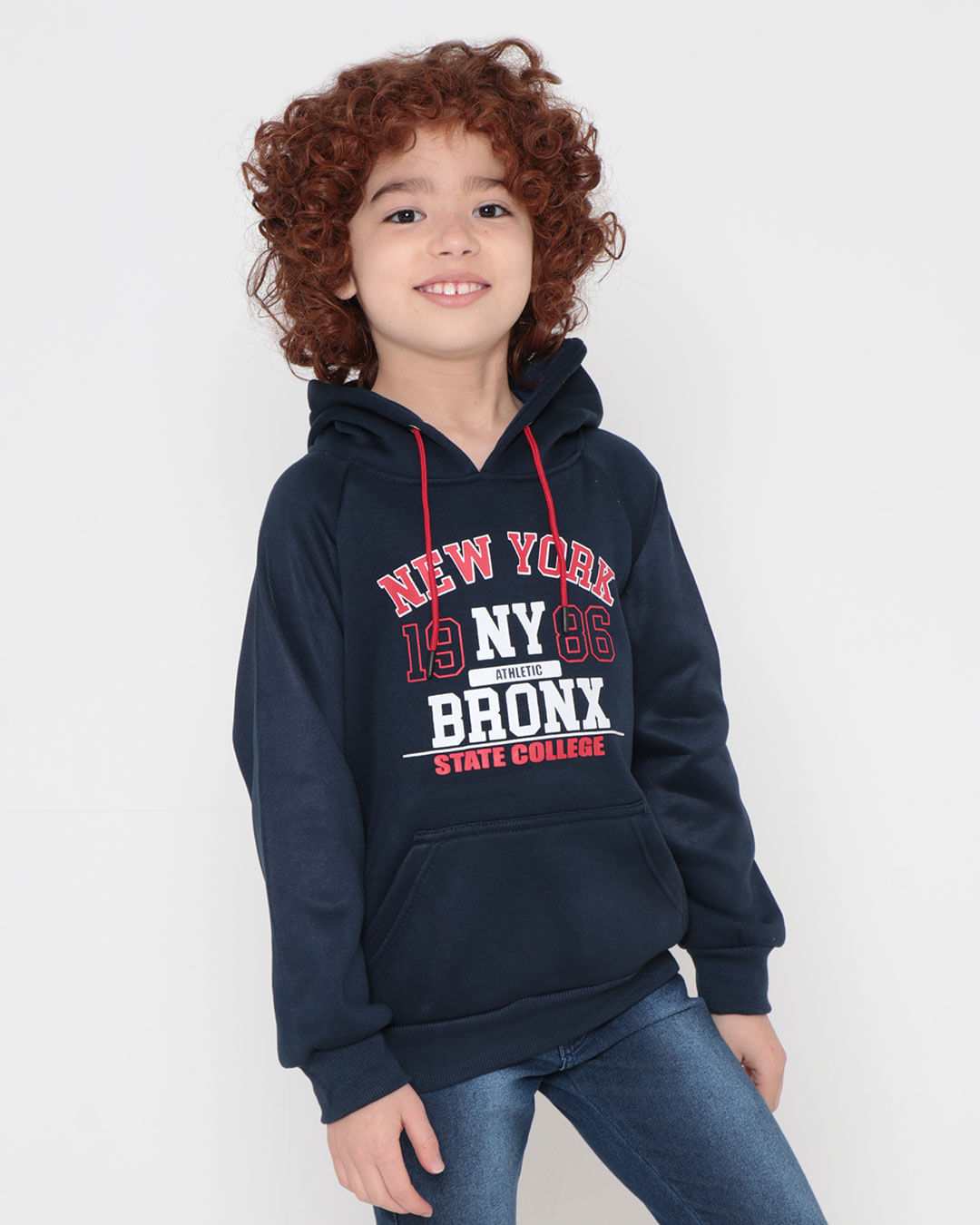 Blusão Moletom Infantil Com Capuz N.Y. Bronx Azul Marinho