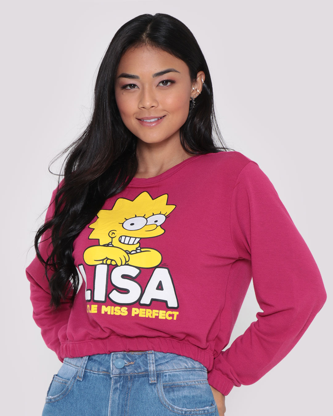 Blusa Feminina Moletinho Cropped Simpsons Liza Rosa