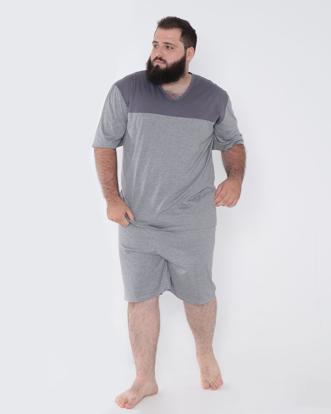 Pijama Masculino Plus Size Recortes Mescla Claro