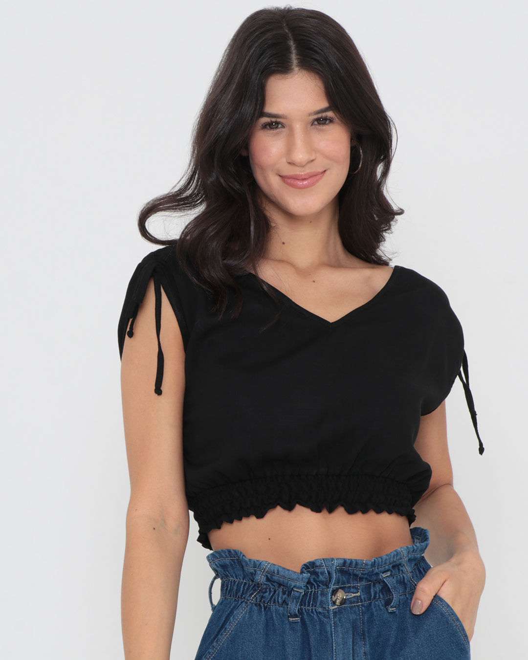 Regata Cropped Com Lastex Preto