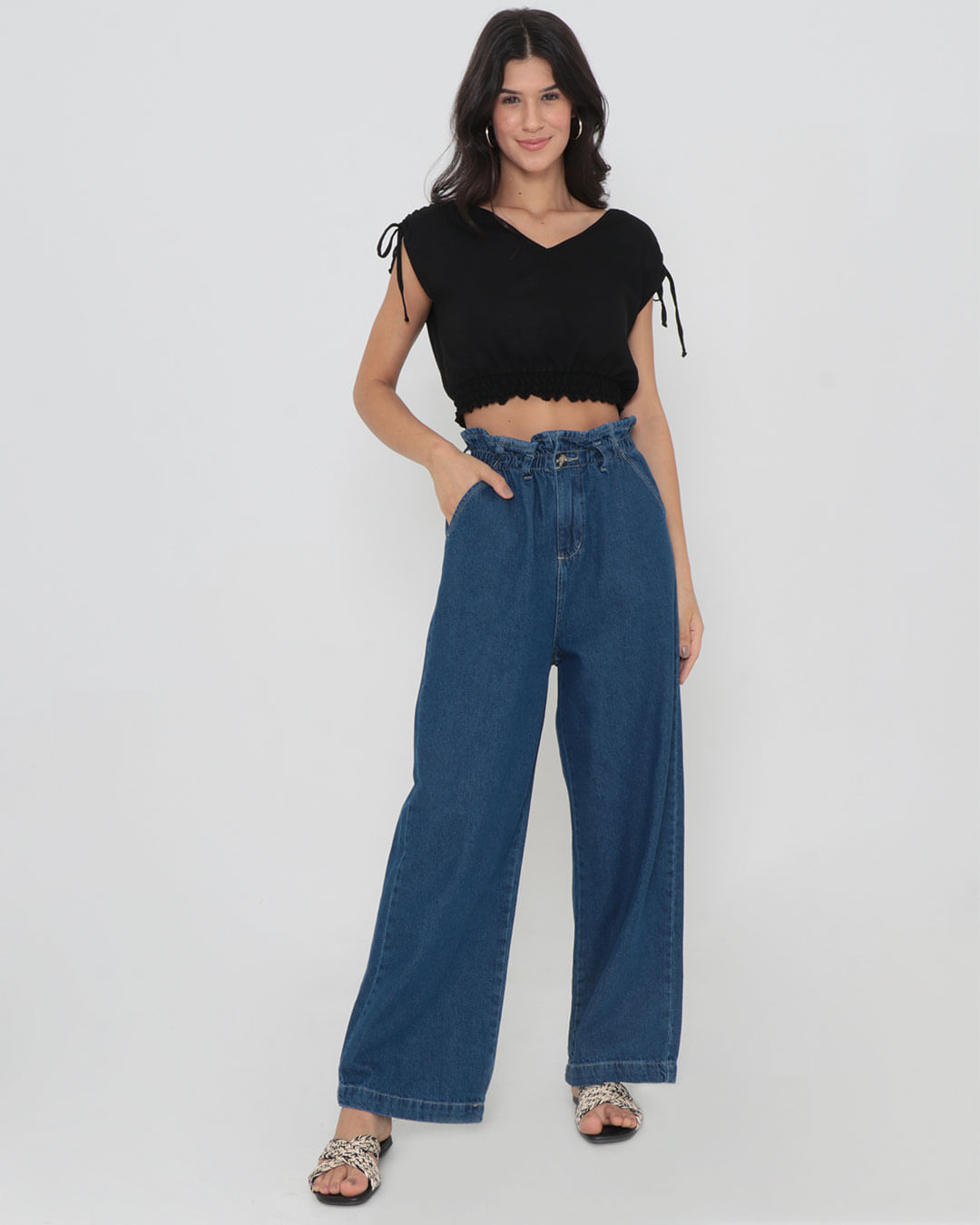 Regata Cropped Com Lastex Preto