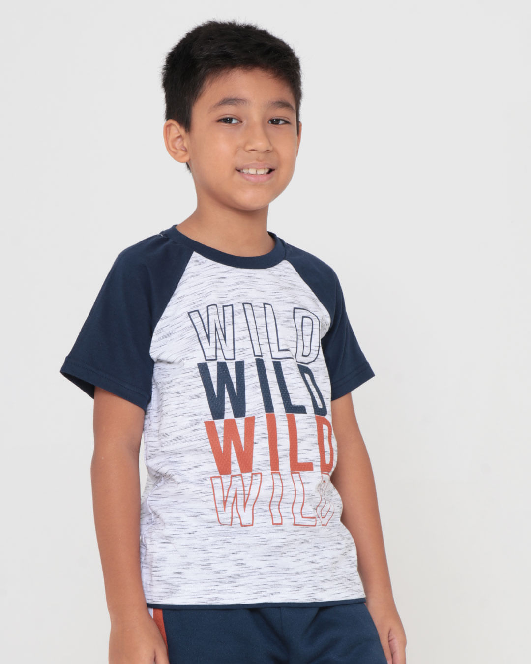 Camiseta Infantil Rajada Raglan Wild Cinza