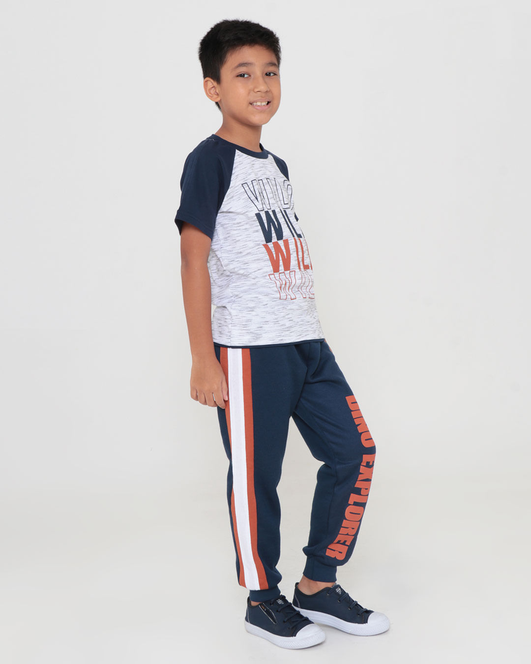 Camiseta Infantil Rajada Raglan Wild Cinza