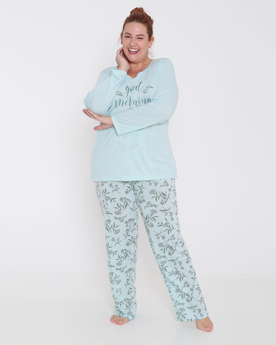 Pijama Feminino Plus Size Longo Verde Claro