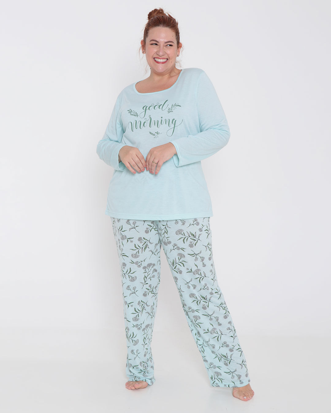 Pijama Feminino Plus Size Longo Verde Claro