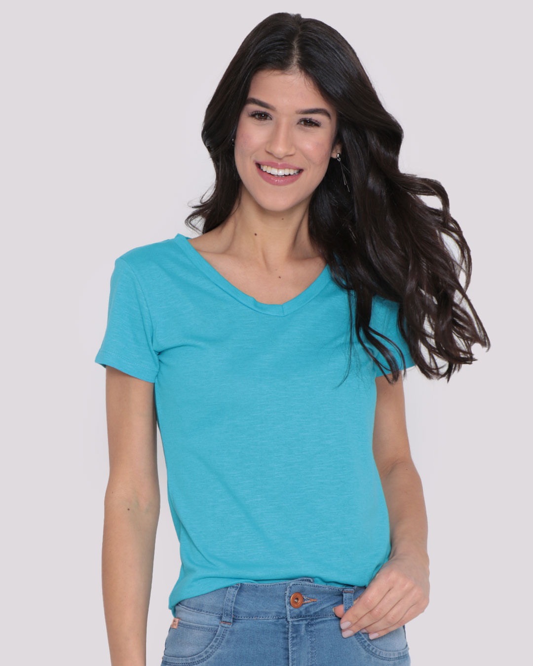 Blusa Feminina Decote V Flamê Azul Claro