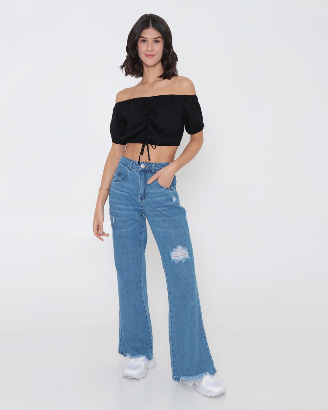 Blusa Feminina Cropped Coulisse Ciganinha Preta