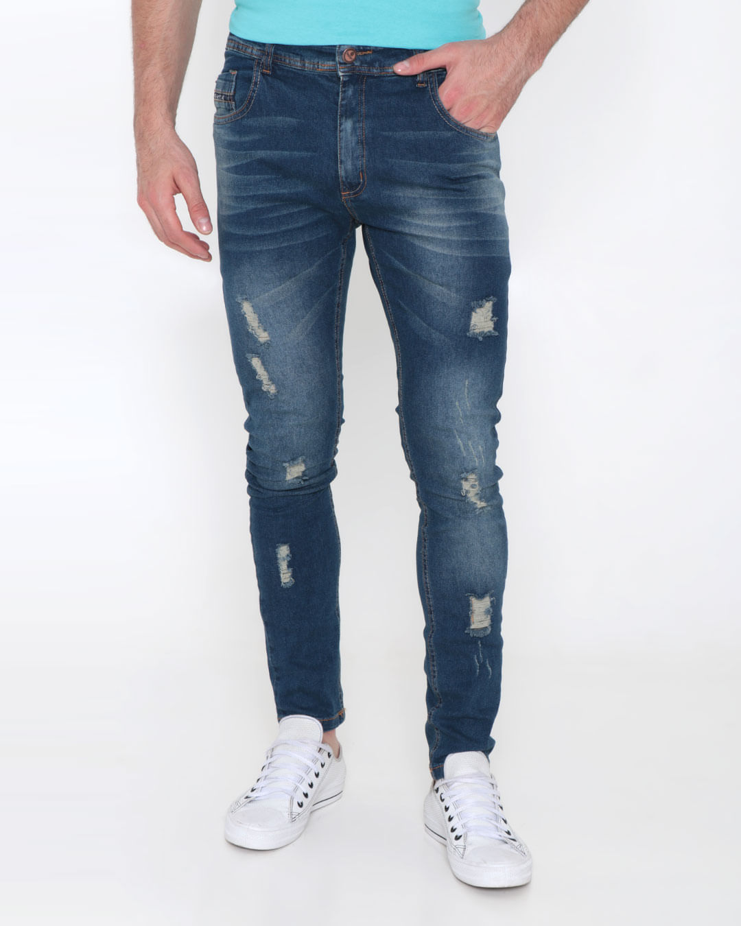Calça Jeans Masculina Slim Destroyed Azul