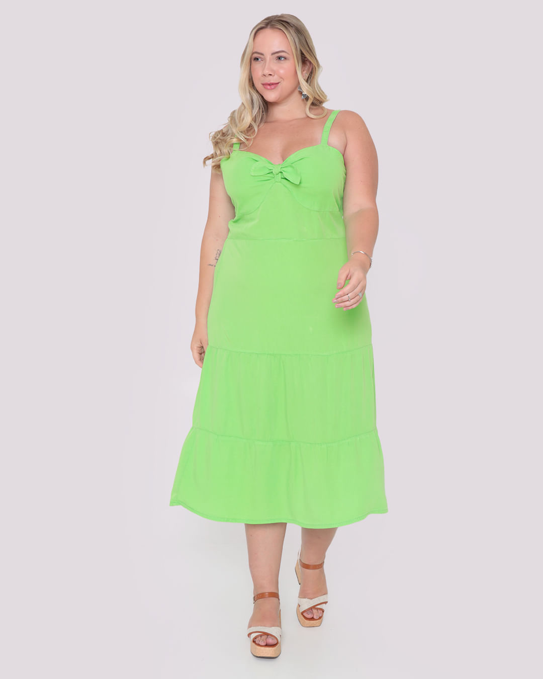 Vestido Sarja Feminino Plus Size Midi Verde Claro